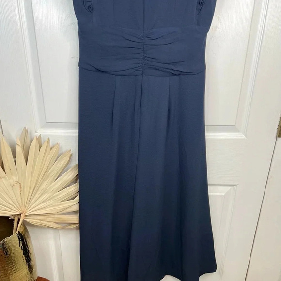 Maggy London Women's Blue V-Neck Hi-Lo Midi Dress Ruffle Detail Size 10 - Picture 6 of 12